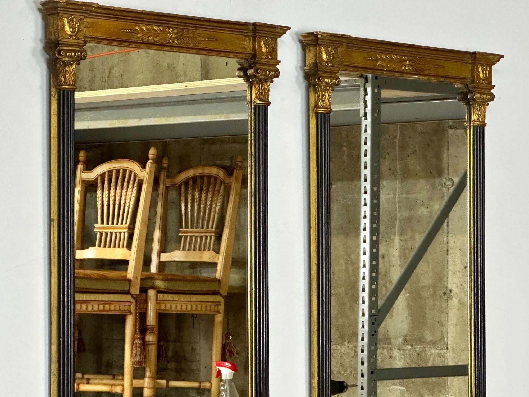 Pair of Gilt Gold and Ebony Wall, Console or Pier Mirrors In Good Condition In Stamford, CT