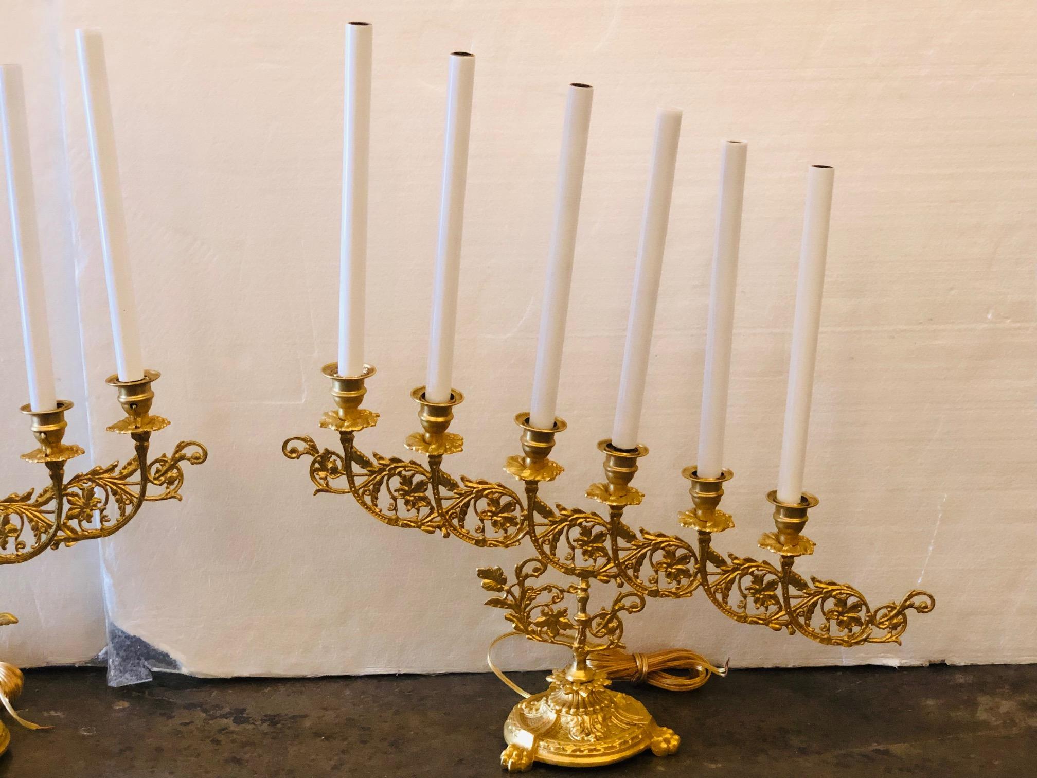Pair of gilt gold French Candelabras, in excellent conditions, rewire and and certified.