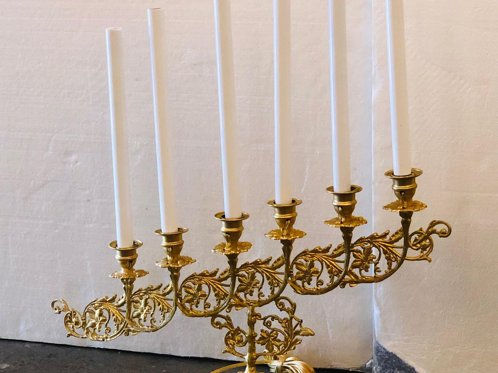 French Pair of Gilt Gold Candelabras For Sale