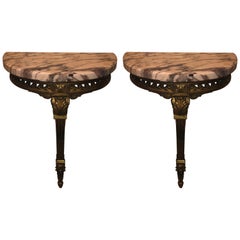 Pair of Gilt Gold Louis XVI Maison Jansen Wall Mount Demi Lune Console Tables