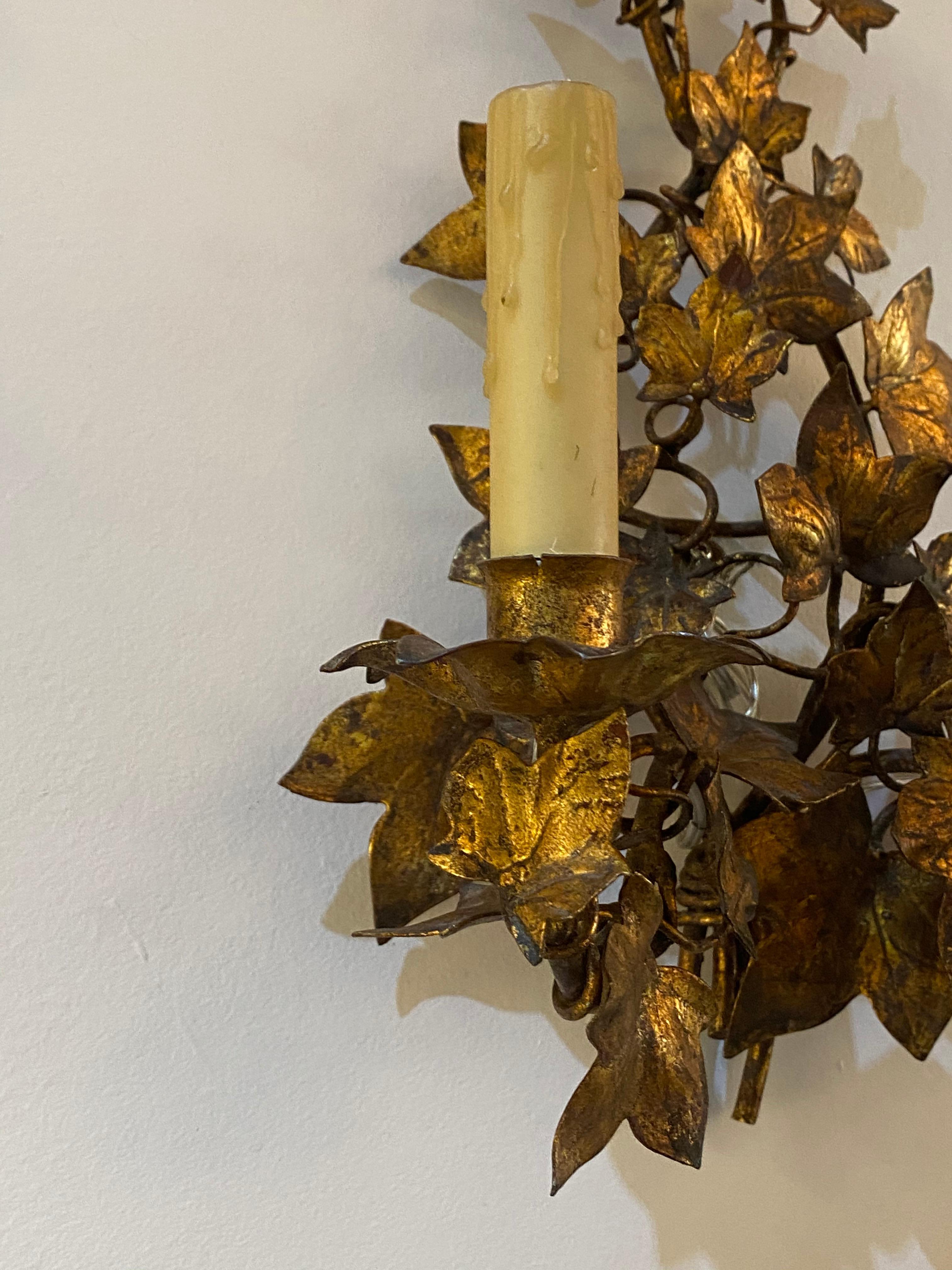 French Pair of Gilt Gold Sconces For Sale