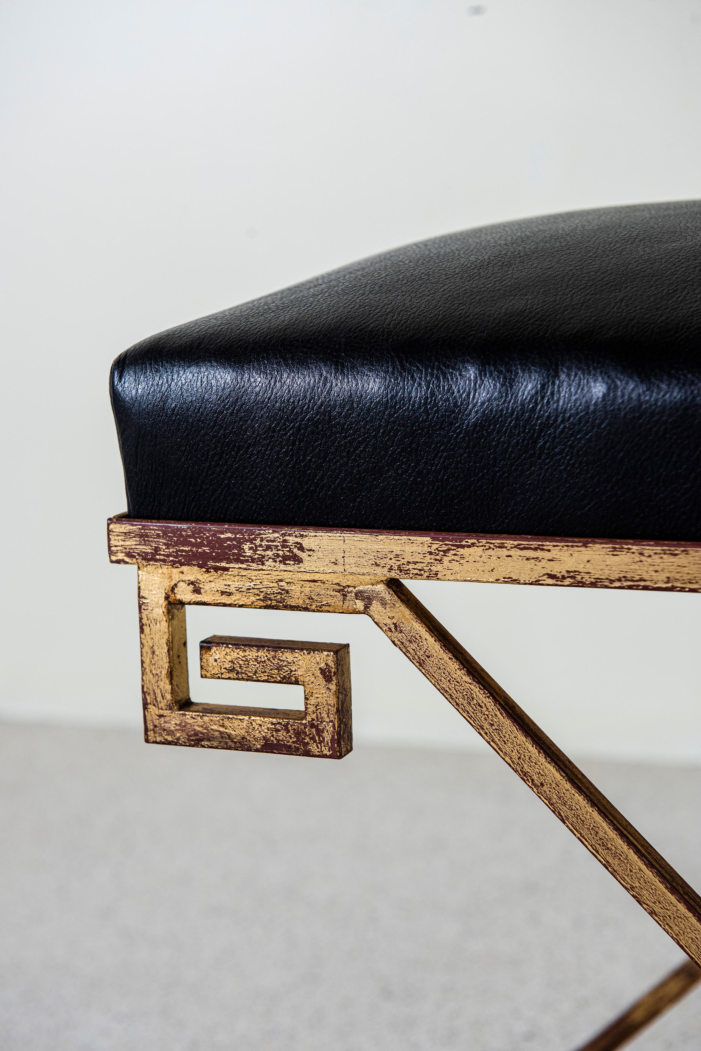 Argentine Pair of gilt iron and leather stools designed by Jean-Michel Frank, circa 1938 For Sale