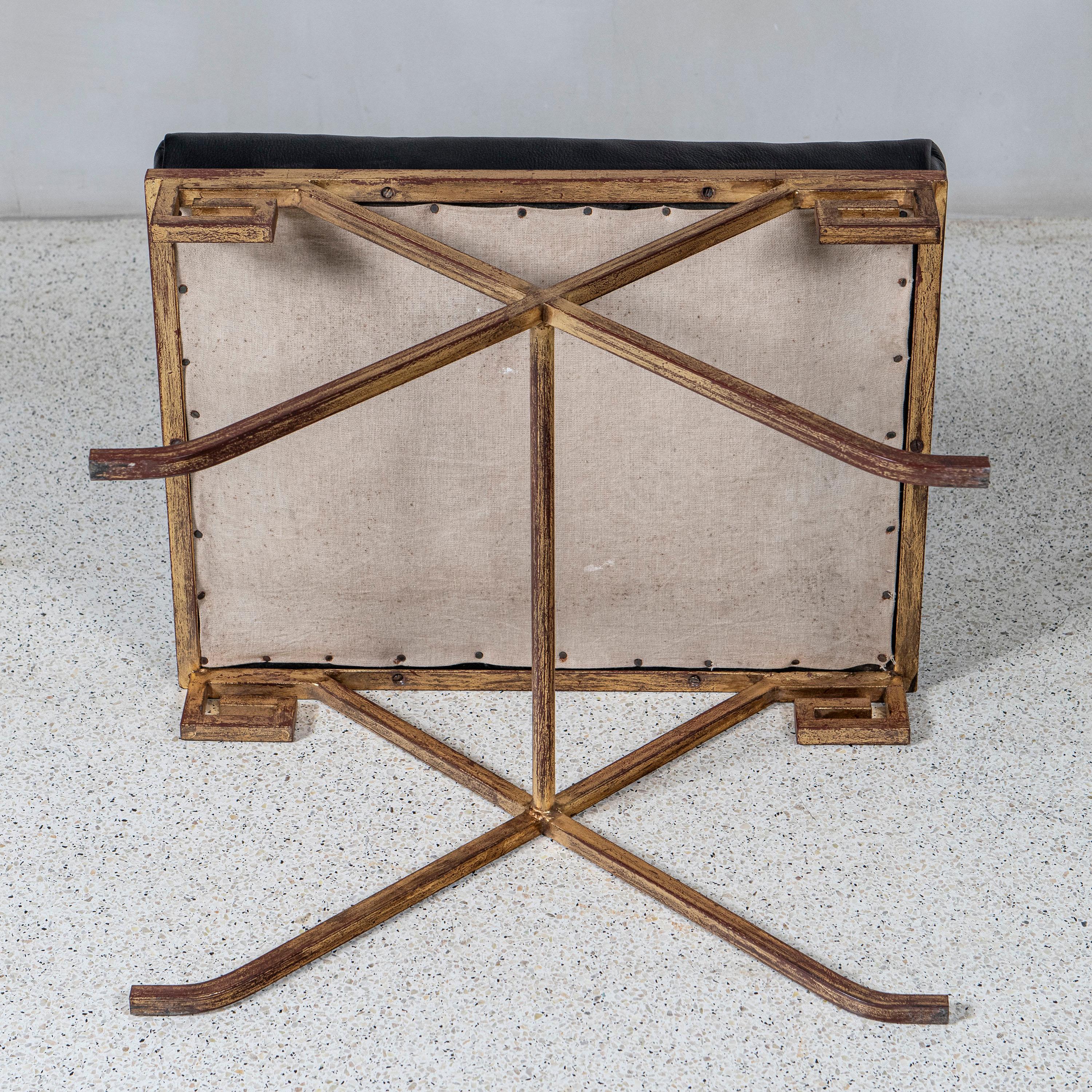 Gilt Pair of gilt iron and leather stools designed by Jean-Michel Frank, circa 1938 For Sale