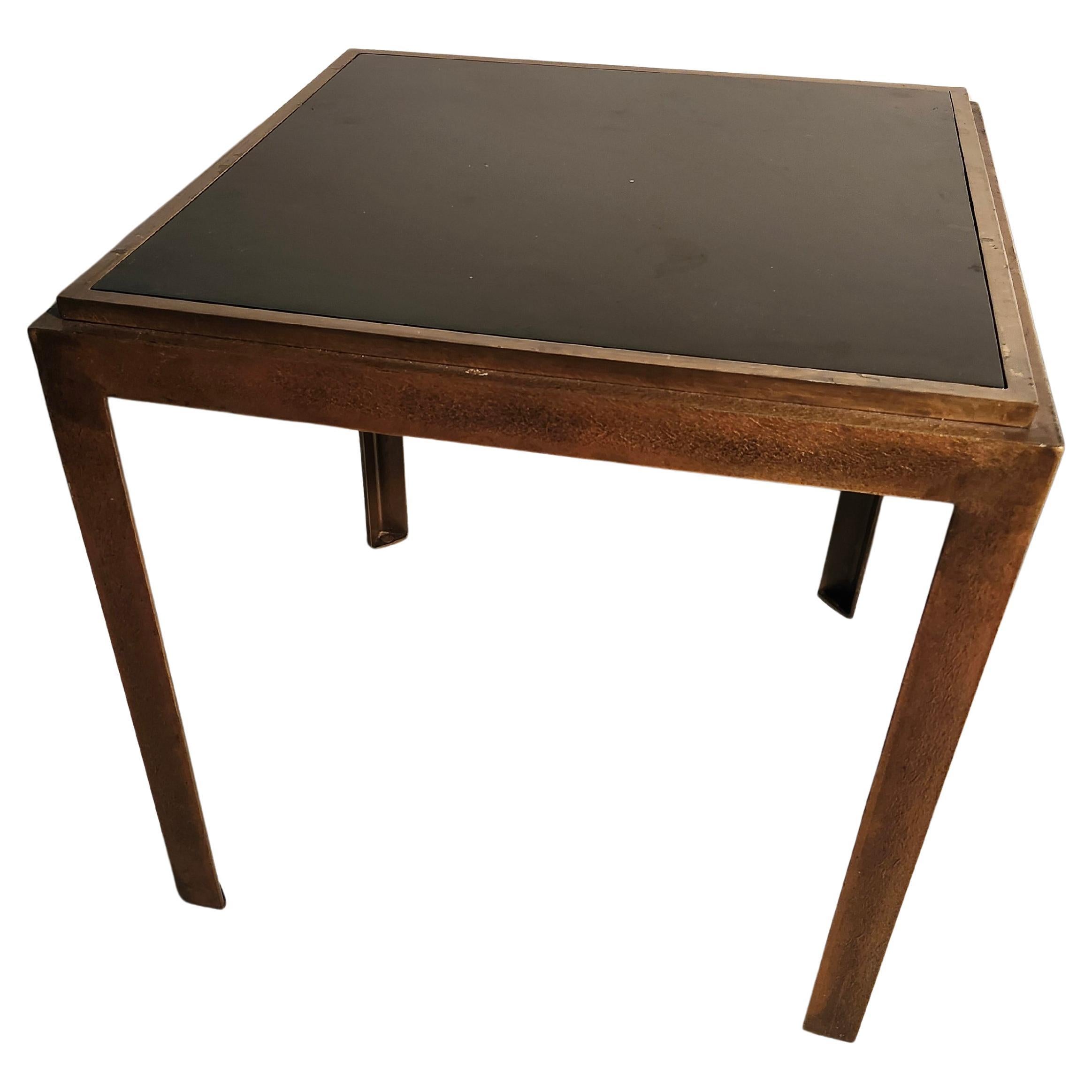 Brutalist Pair of Gilt Iron Architectural Tables with Black Iron Tops high Quality For Sale
