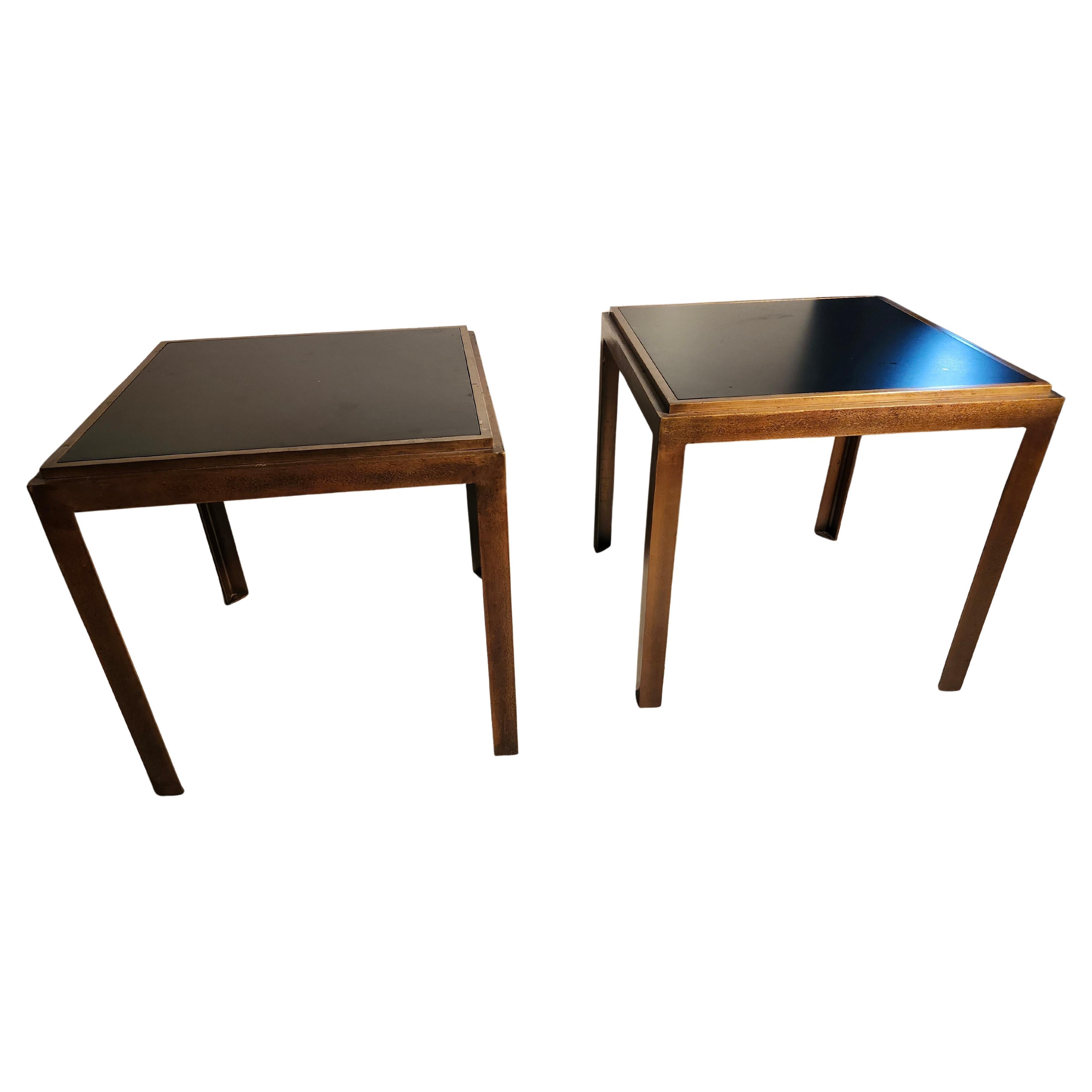 Italian Pair of Gilt Iron Architectural Tables with Black Iron Tops high Quality For Sale