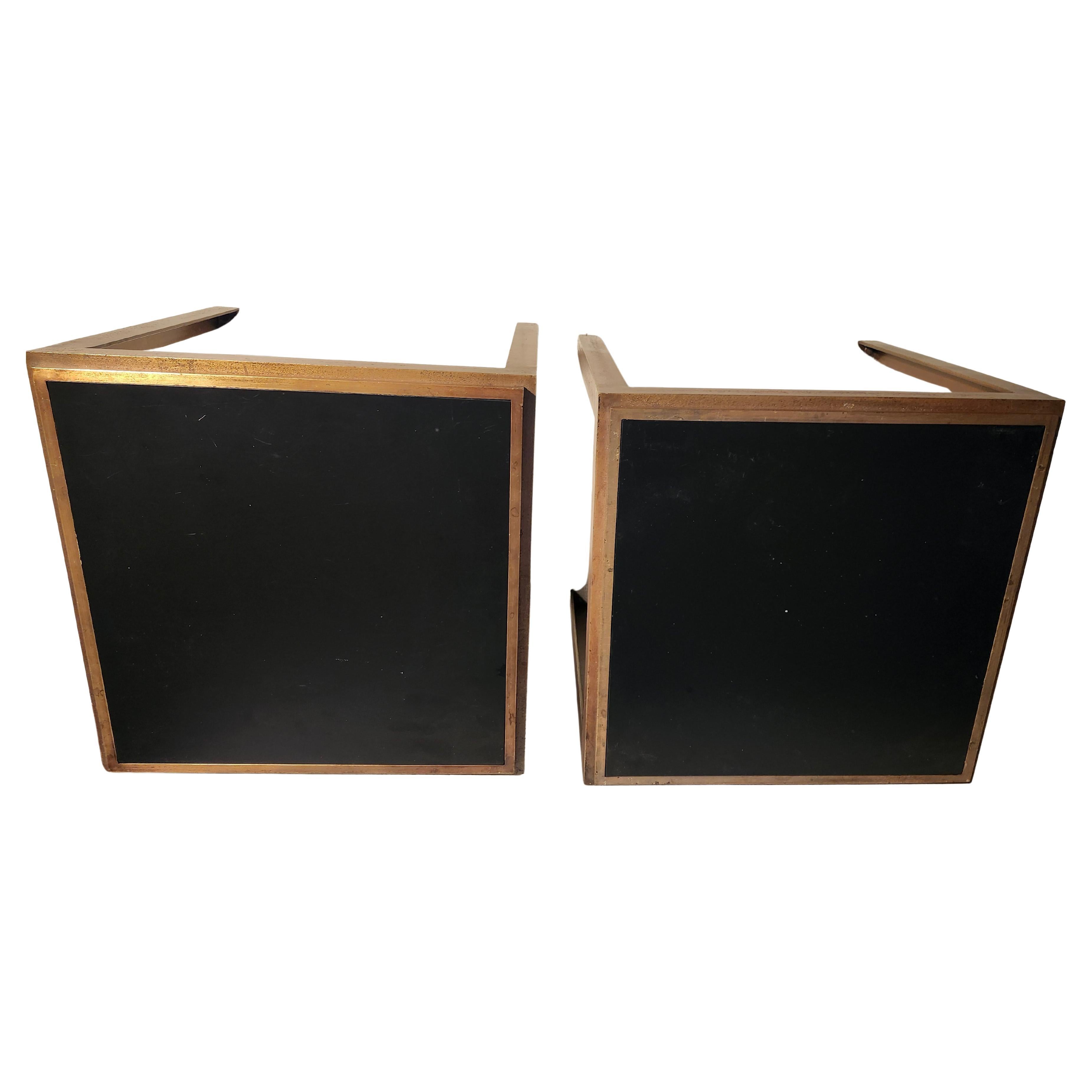 Steel Pair of Gilt Iron Architectural Tables with Black Iron Tops high Quality For Sale