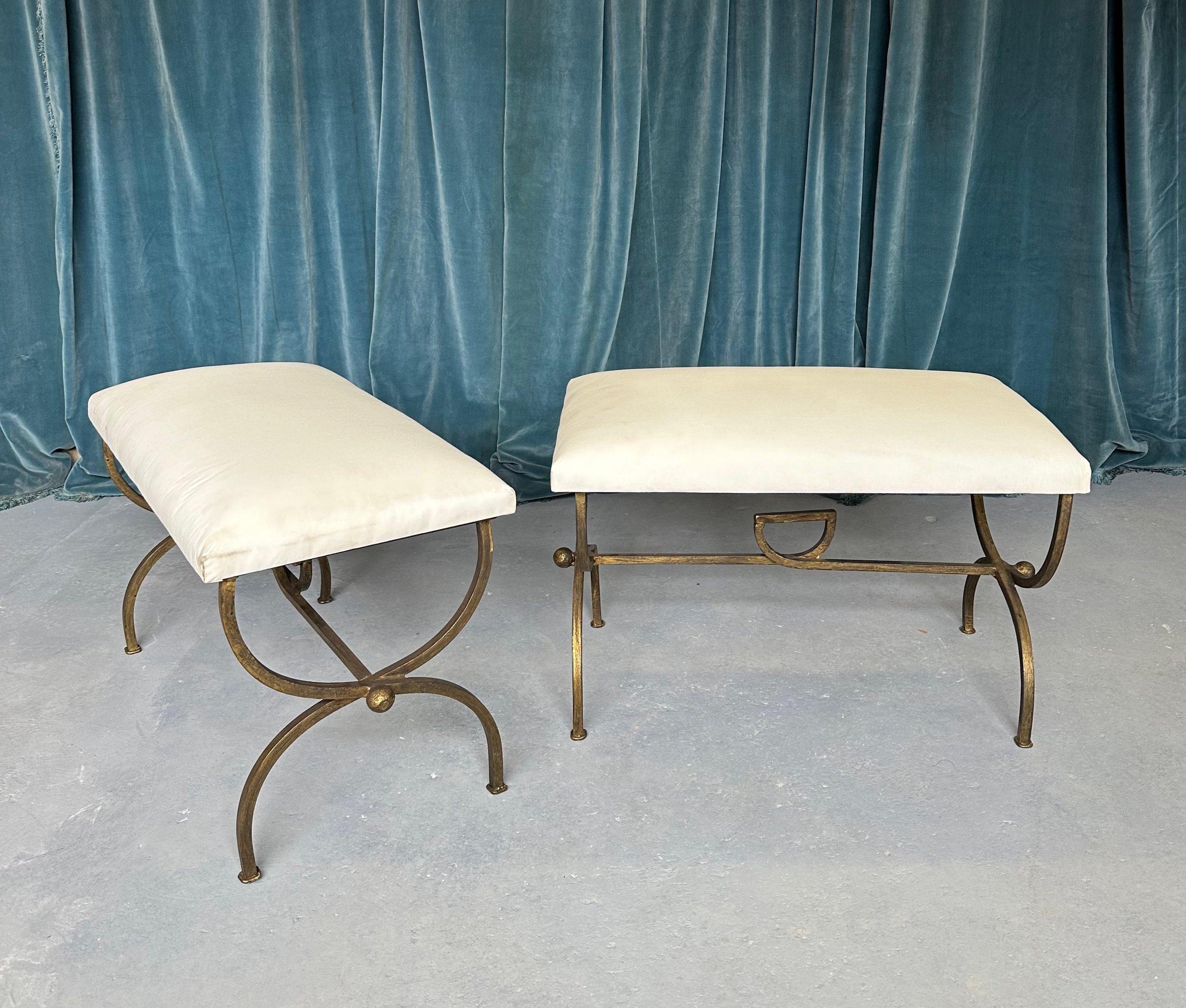 Spanish Pair of Gilt Iron Benches in Muslin For Sale