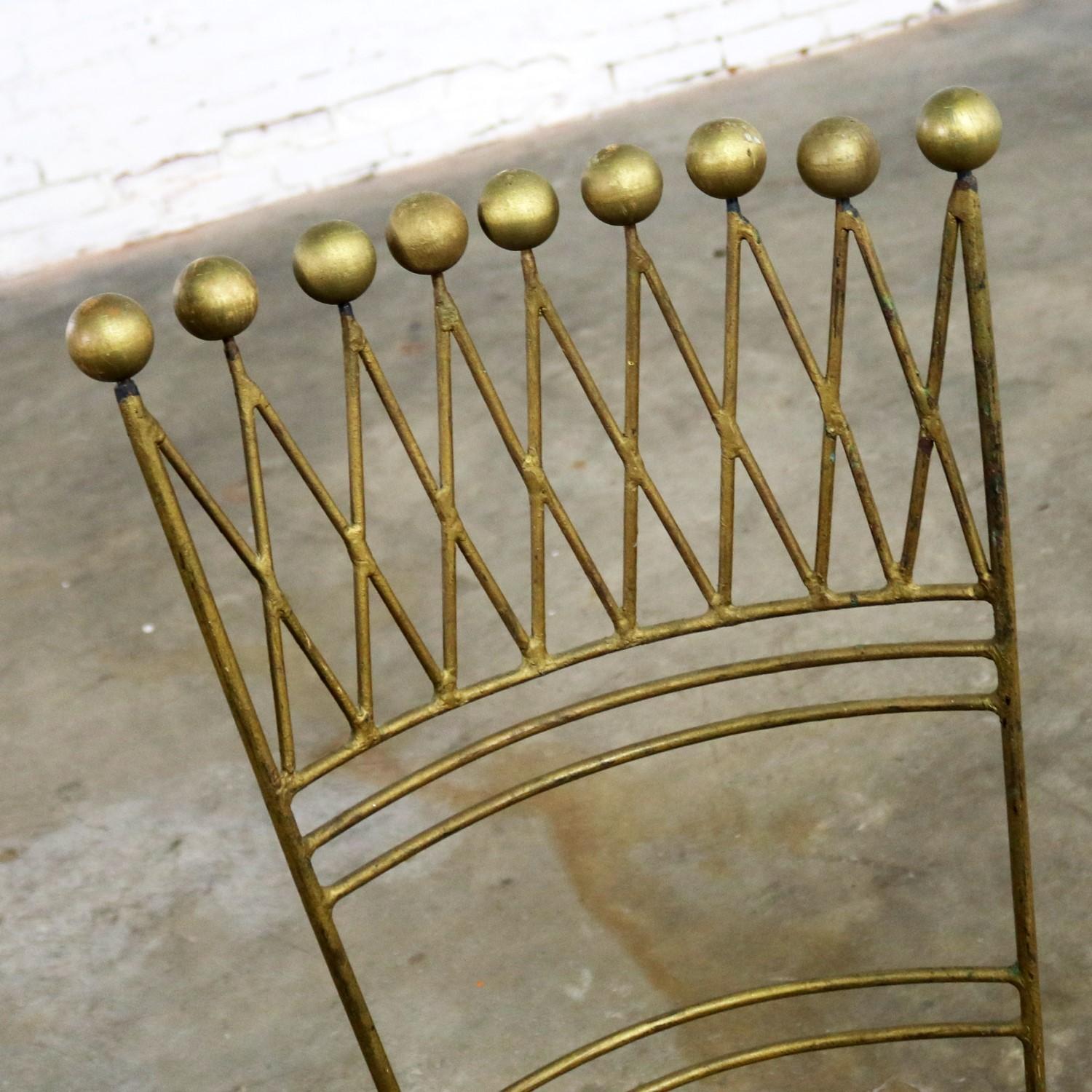Pair of Gilt Iron Chairs Crown or Harlequin Style Ball Finials Art Deco 8