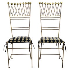Pair of Gilt Iron Chairs Crown or Harlequin Style Ball Finials Art Deco