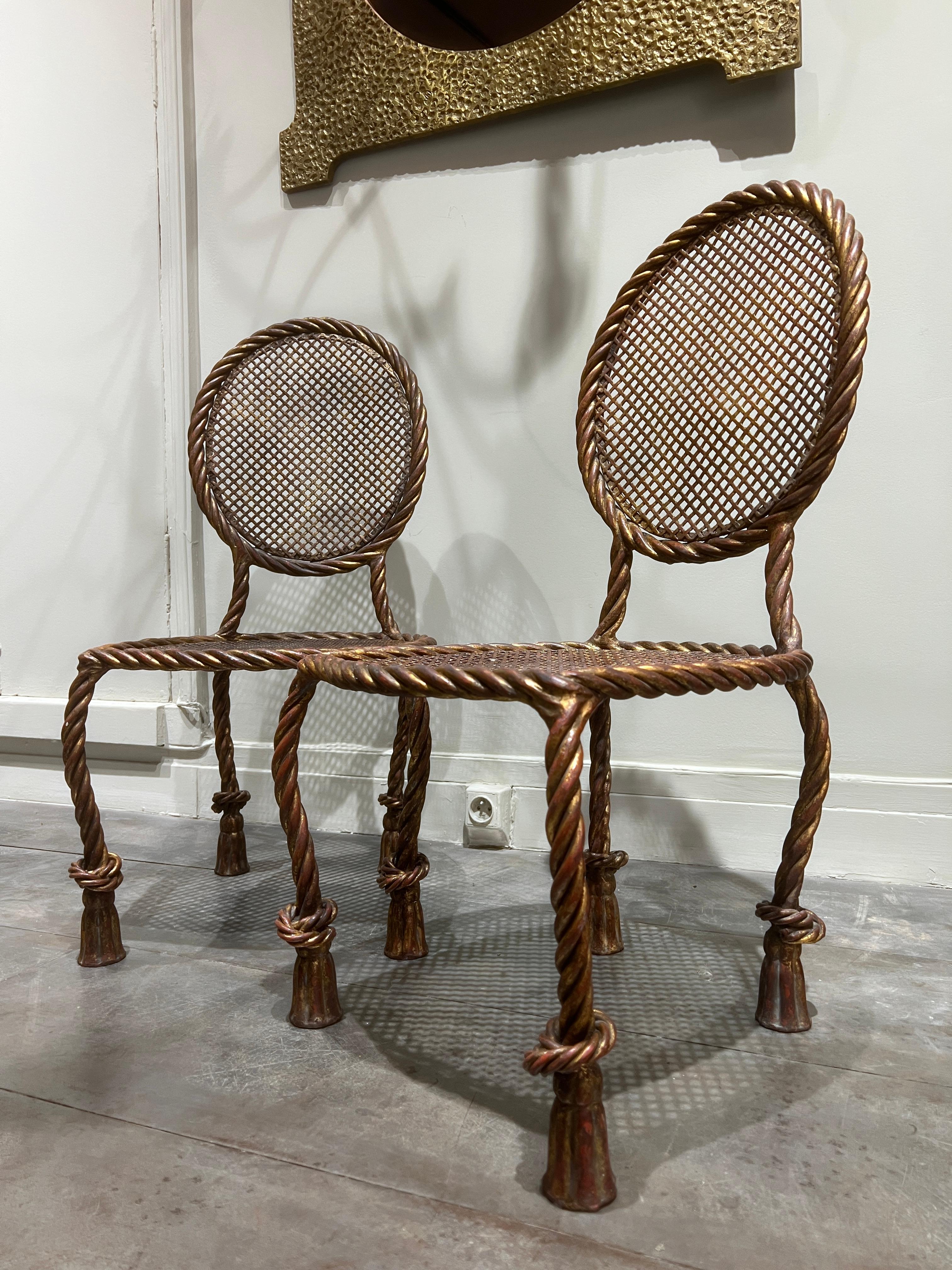 Wonderfull pair of gilt iron chairs Maison Ramsay, France, circa 1930
High quality and heavy iron.