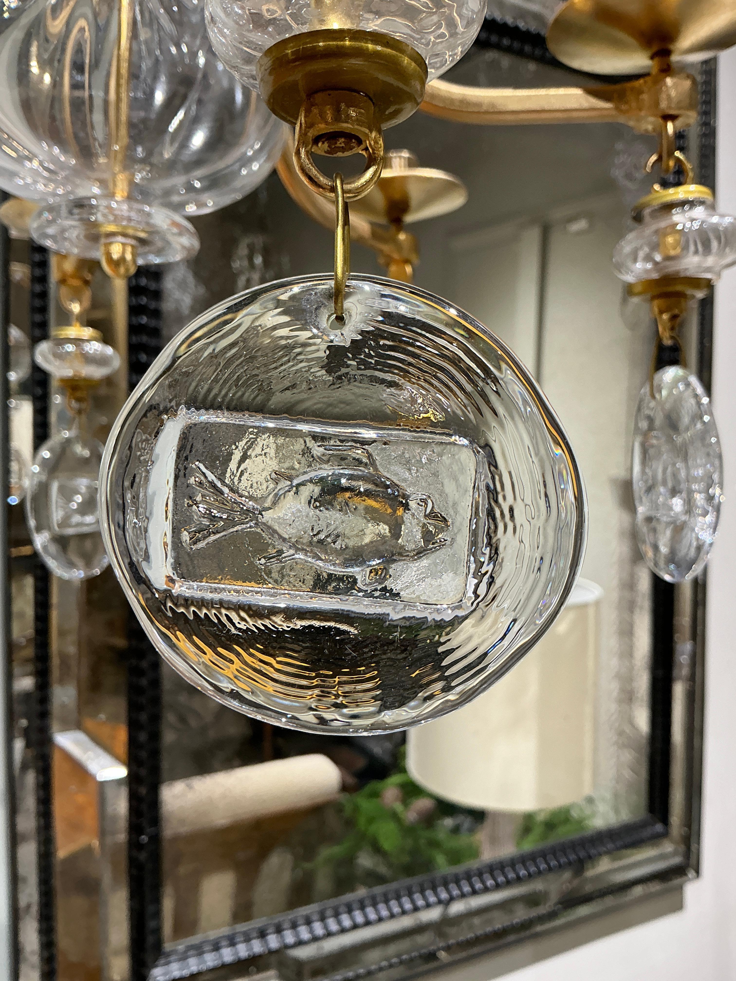 Rare pair of chandelier in gilt iron by Erik Holgund 
Sweden circa 1970
6 arms for candles Glass pendants
3 hooks ( around 15 cm each ) 