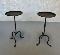 Pair of Gilt Iron Drinks Tables on Arched Tripod Bases