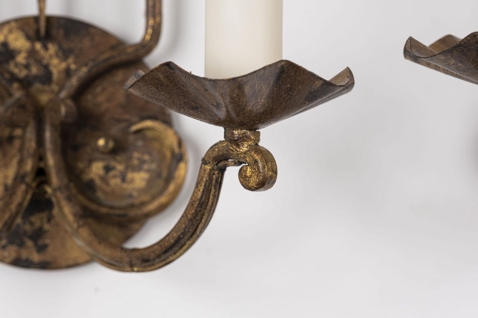 French Provincial Pair of Gilt-Iron French Sconces