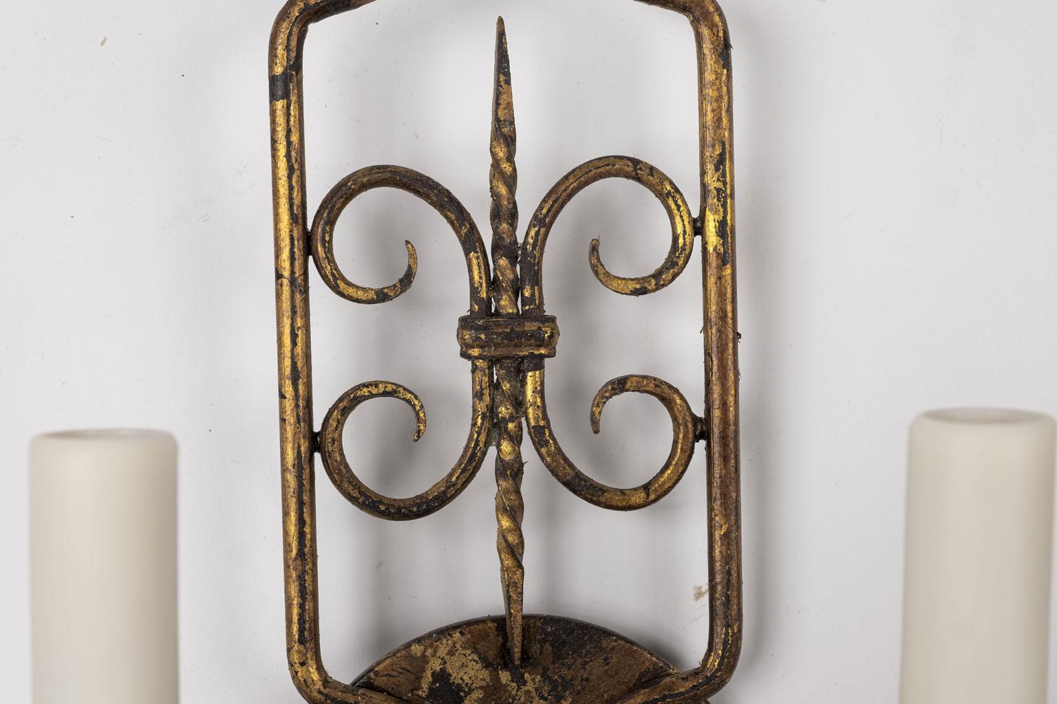 Pair of Gilt-Iron French Sconces In Good Condition In Houston, TX