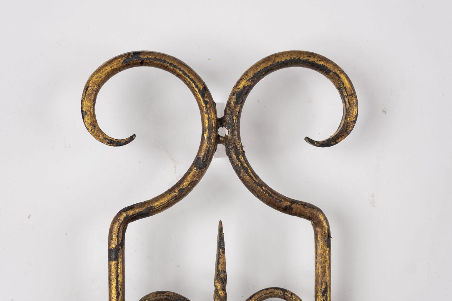 19th Century Pair of Gilt-Iron French Sconces