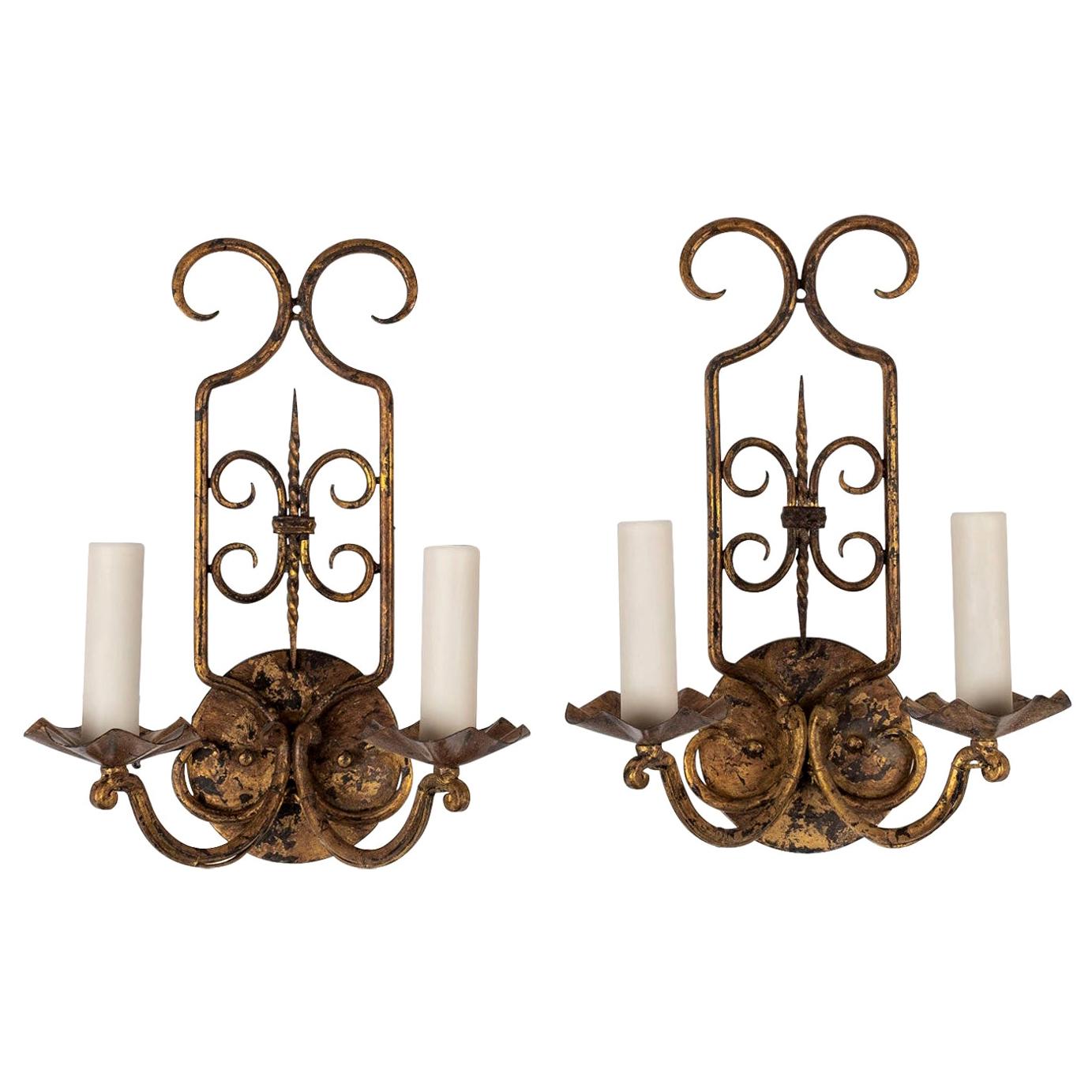 Pair of Gilt-Iron French Sconces