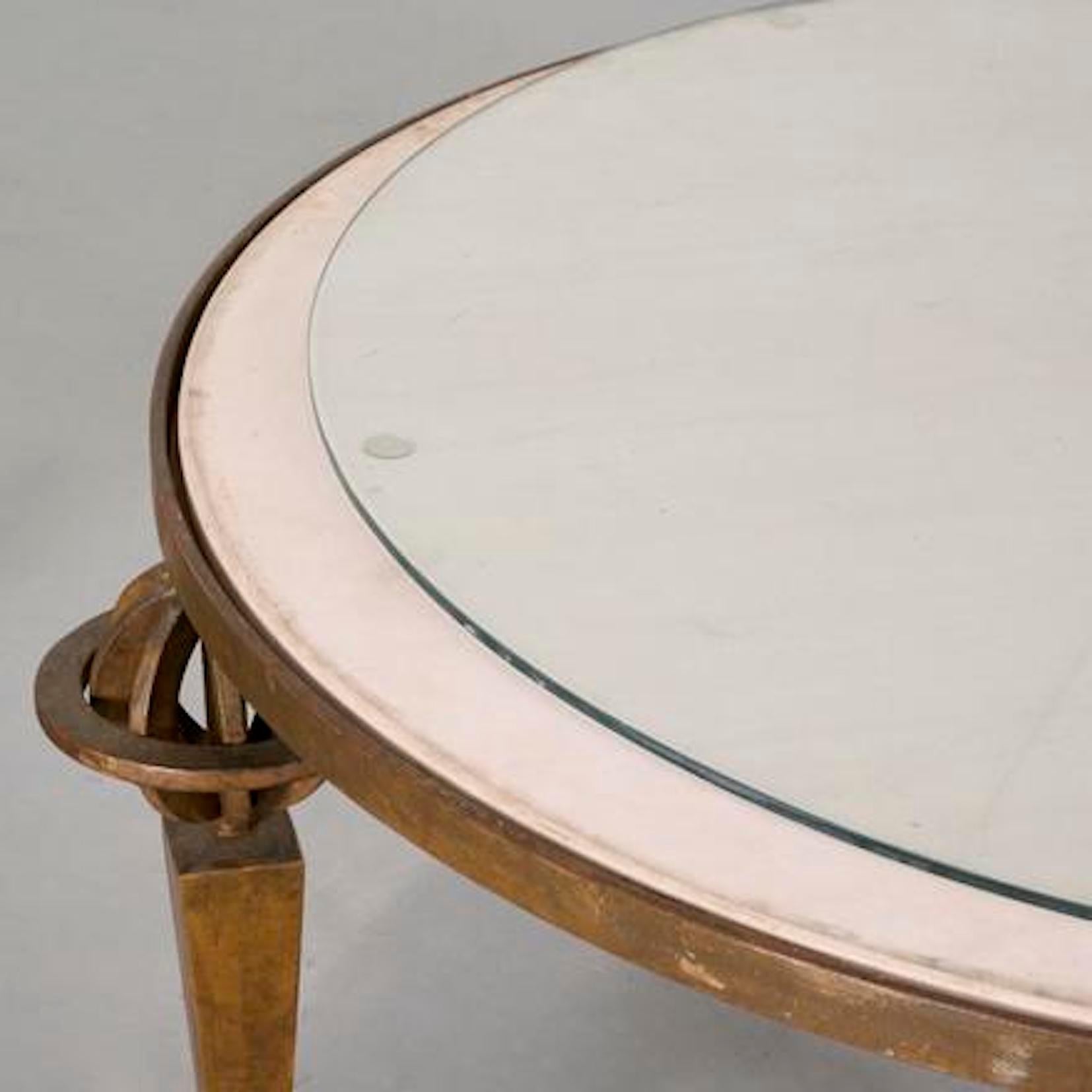 Art Deco Pair of Gilt Iron Low Tables attributed to Gilbert Poillerat For Sale
