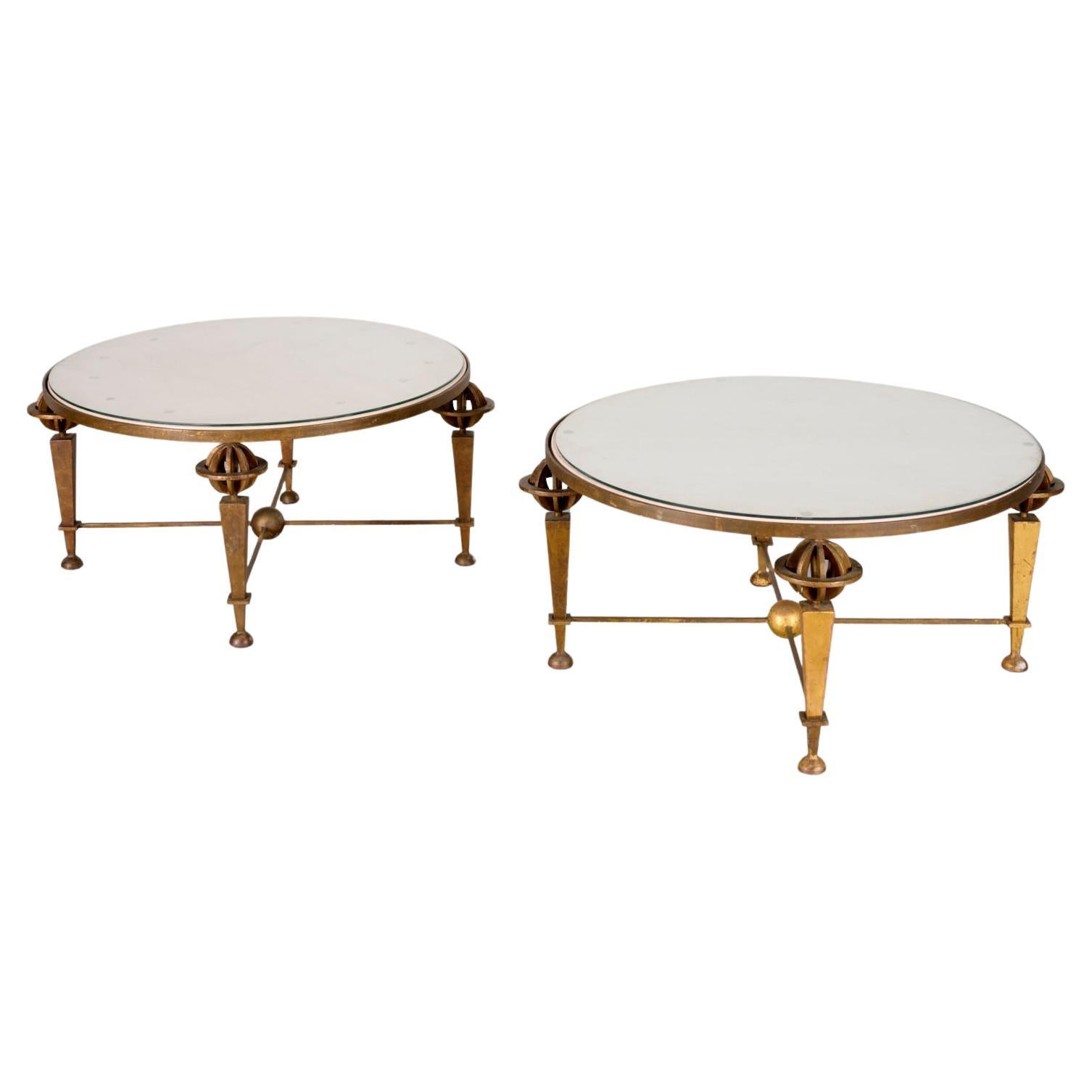 Pair of Gilt Iron Low Tables attributed to Gilbert Poillerat For Sale