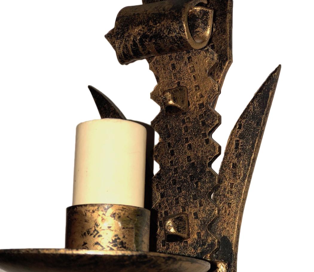 Pair of Gilt Iron Sconces In Good Condition For Sale In New York, NY