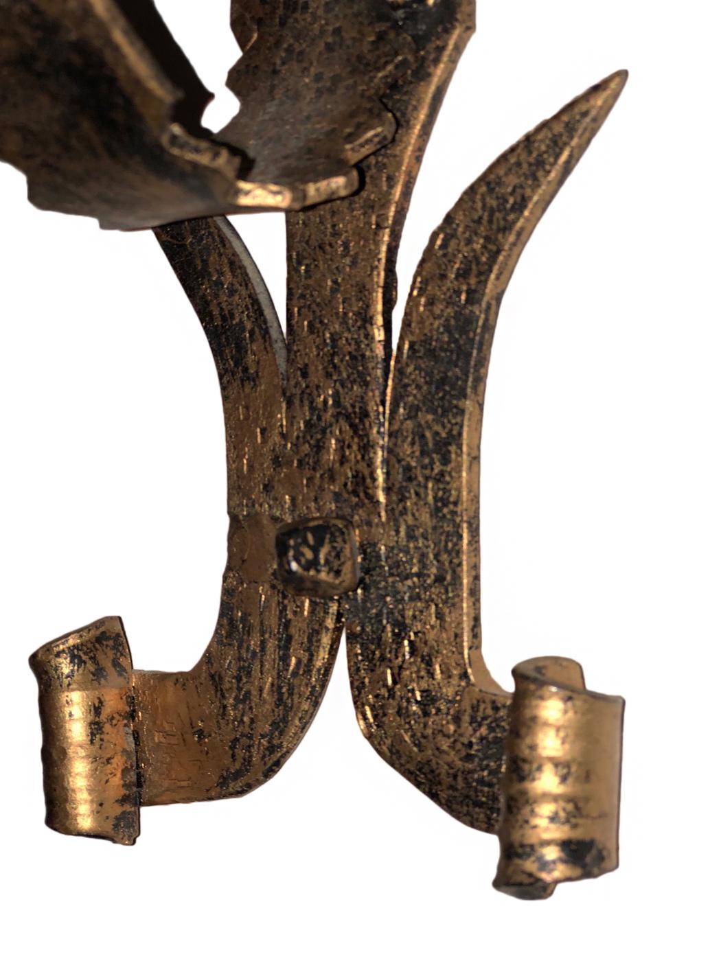 Mid-20th Century Pair of Gilt Iron Sconces For Sale