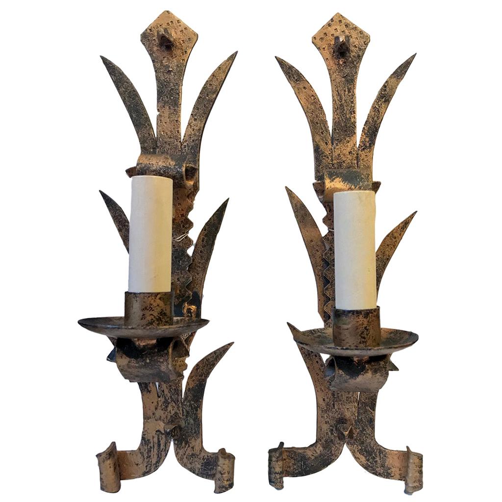 Pair of Gilt Iron Sconces For Sale