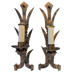 Vintage Pair of Gilt Iron Sconces