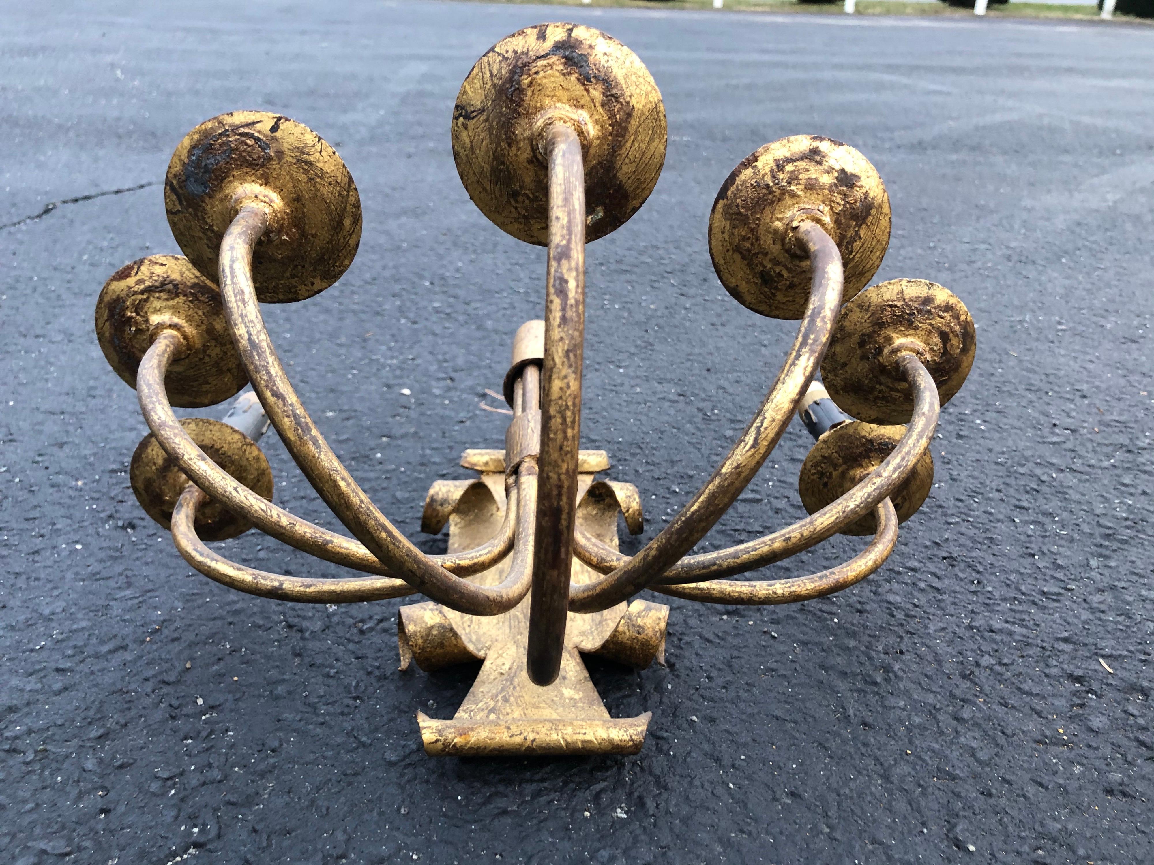 Pair of Gilt Iron Sconces with Black Candle Covers For Sale 7