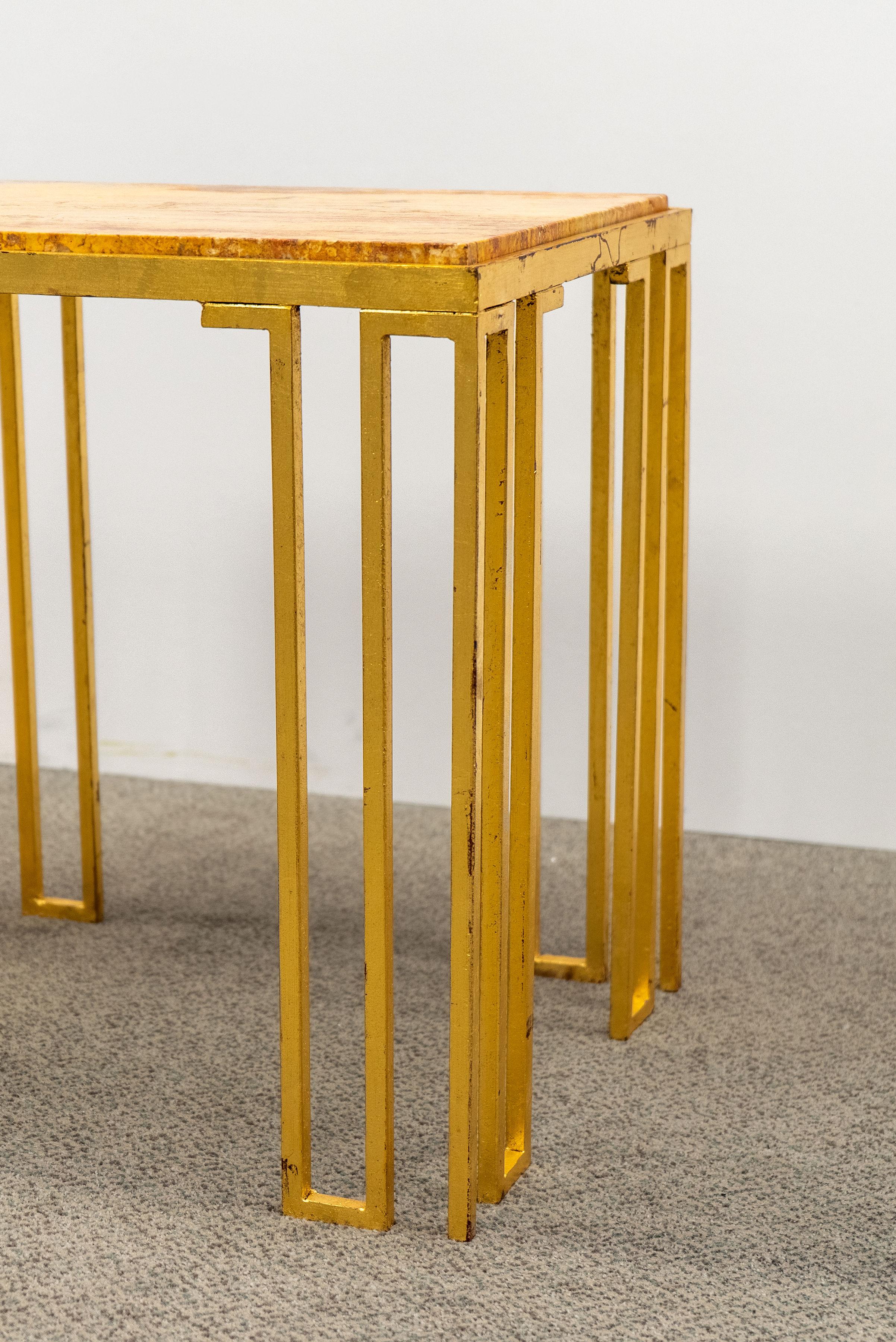 Pair of Gilt Iron & Travertine 