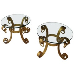 Vintage Pair of Gilt Italian Wrought Iron Side Tables