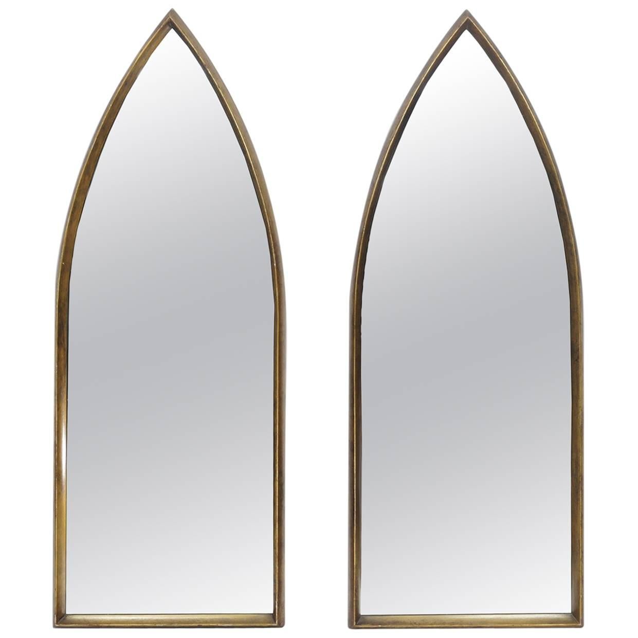 Pair of Gilt La Barge Arched Hanging Wall Mirrors For Sale