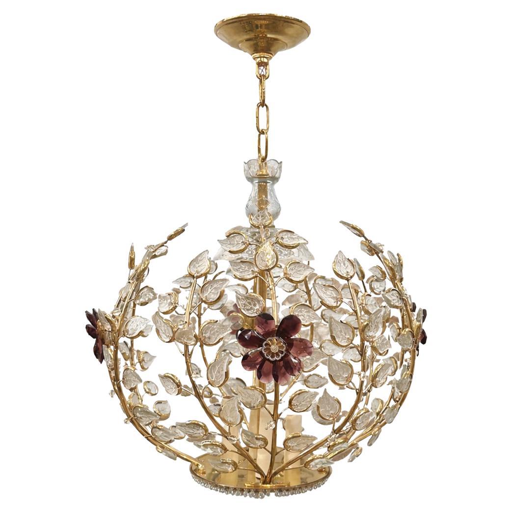 Pair of Gilt Lanterns with Glass Amethyst Flowers, Sold Individually