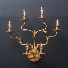 Pair of Gilt Leaf Wall Sconces, Italy 1960s