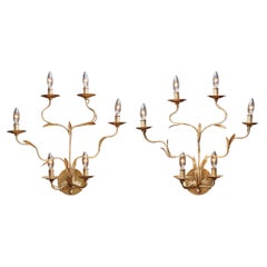 Vintage Pair of Gilt Leaf Wall Sconces, Italy 1960s