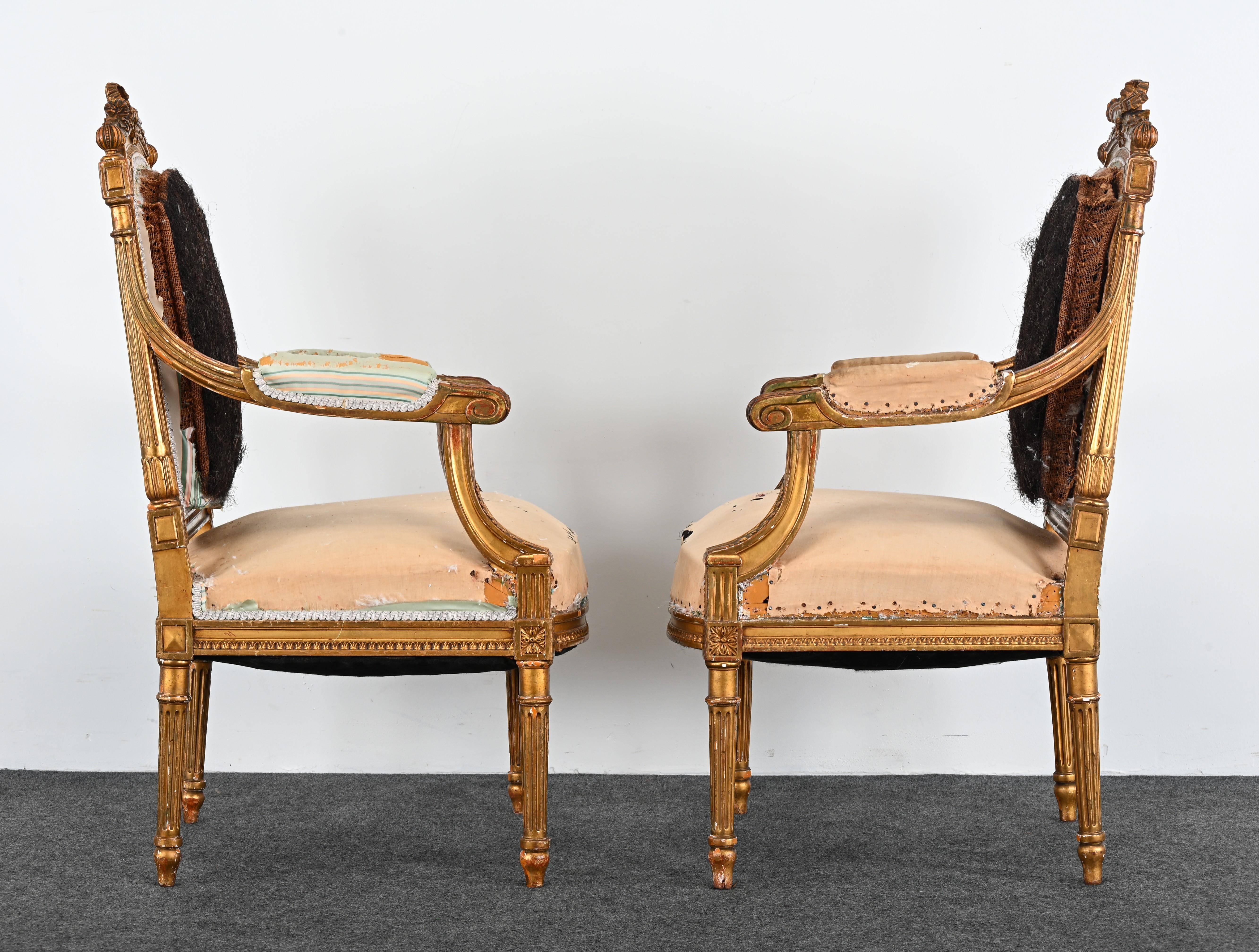 Pair of Gilt Louis XVI French Chairs, circa 1900 For Sale 6