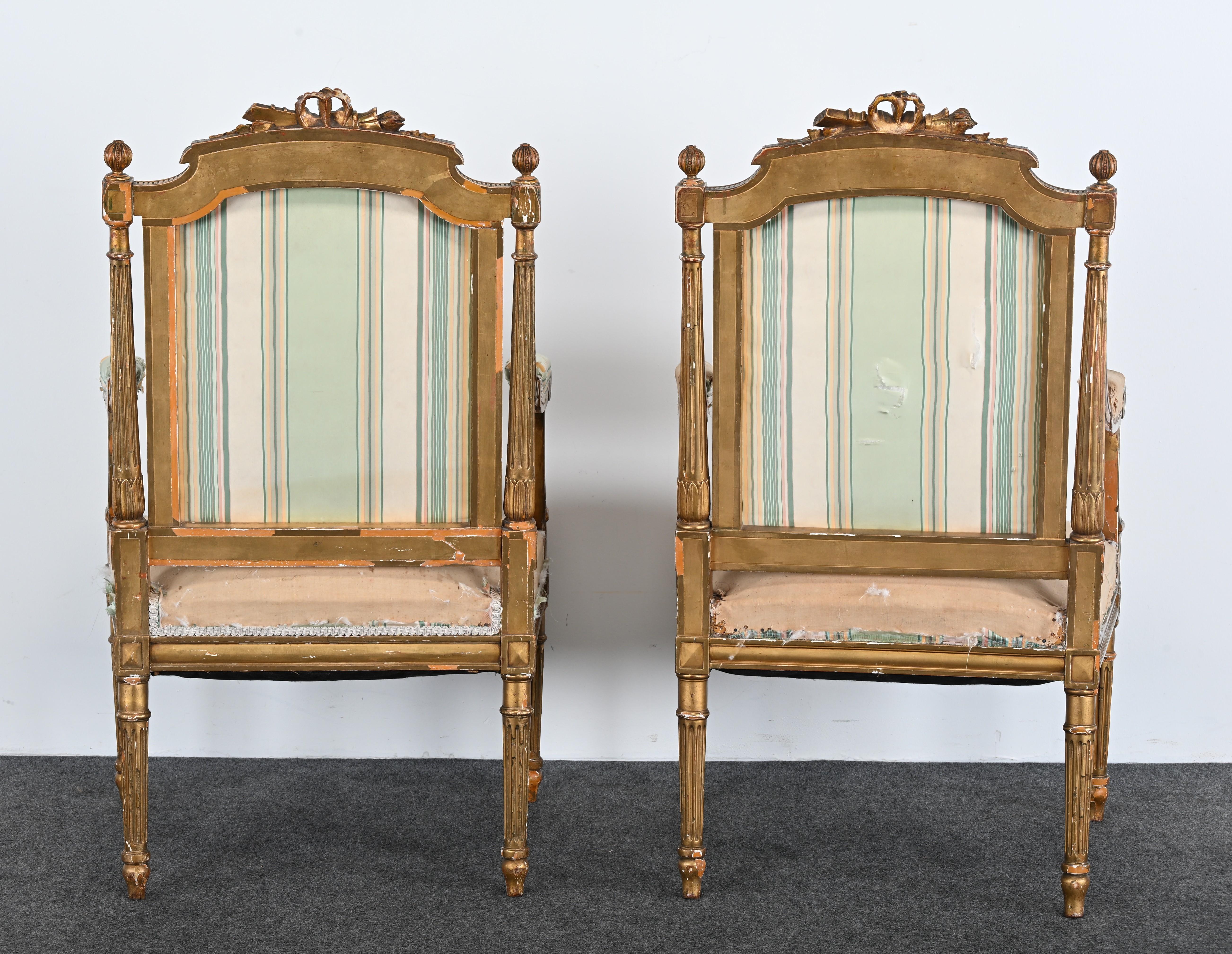 Pair of Gilt Louis XVI French Chairs, circa 1900 For Sale 10