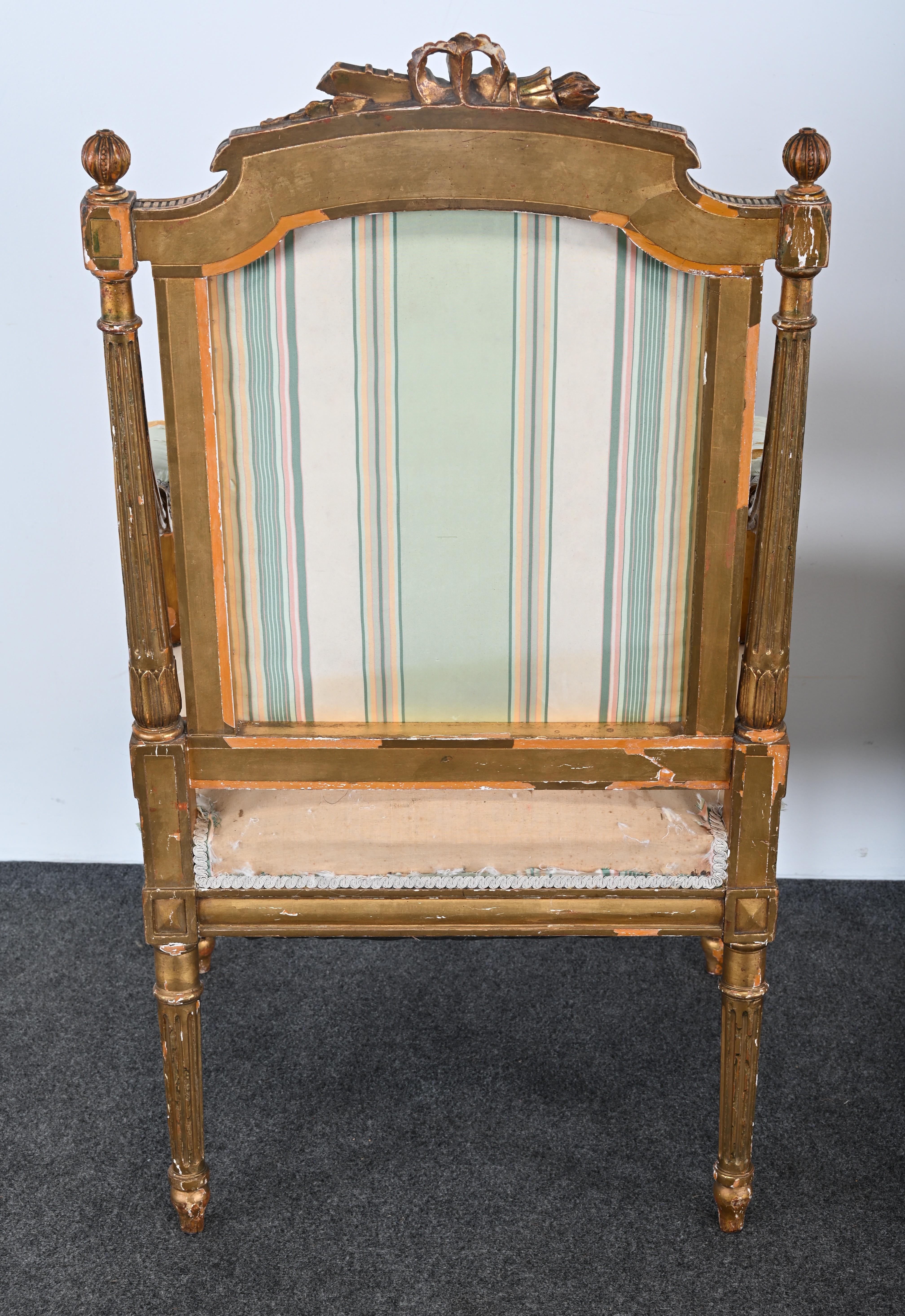 Pair of Gilt Louis XVI French Chairs, circa 1900 For Sale 11
