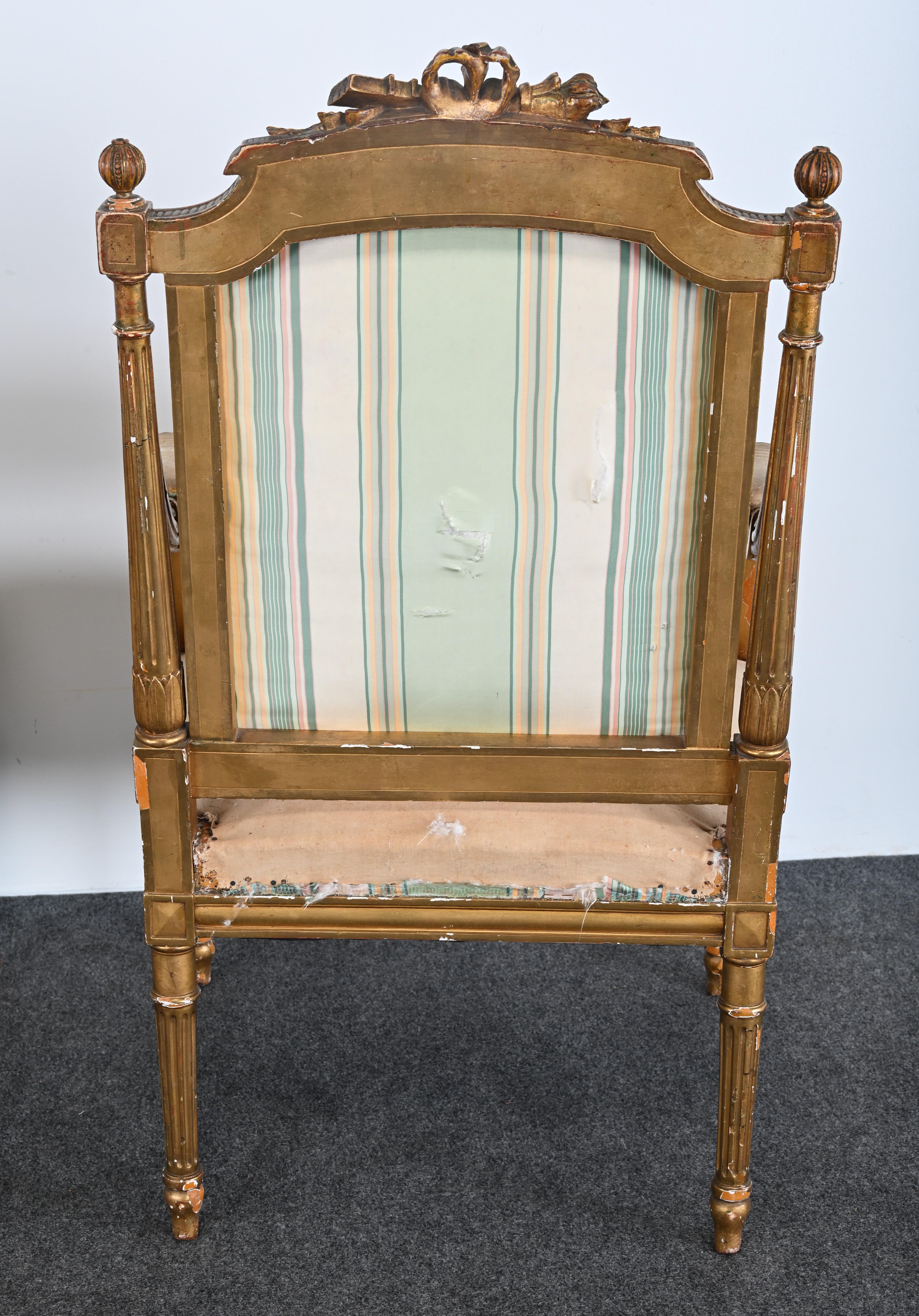 Pair of Gilt Louis XVI French Chairs, circa 1900 For Sale 12