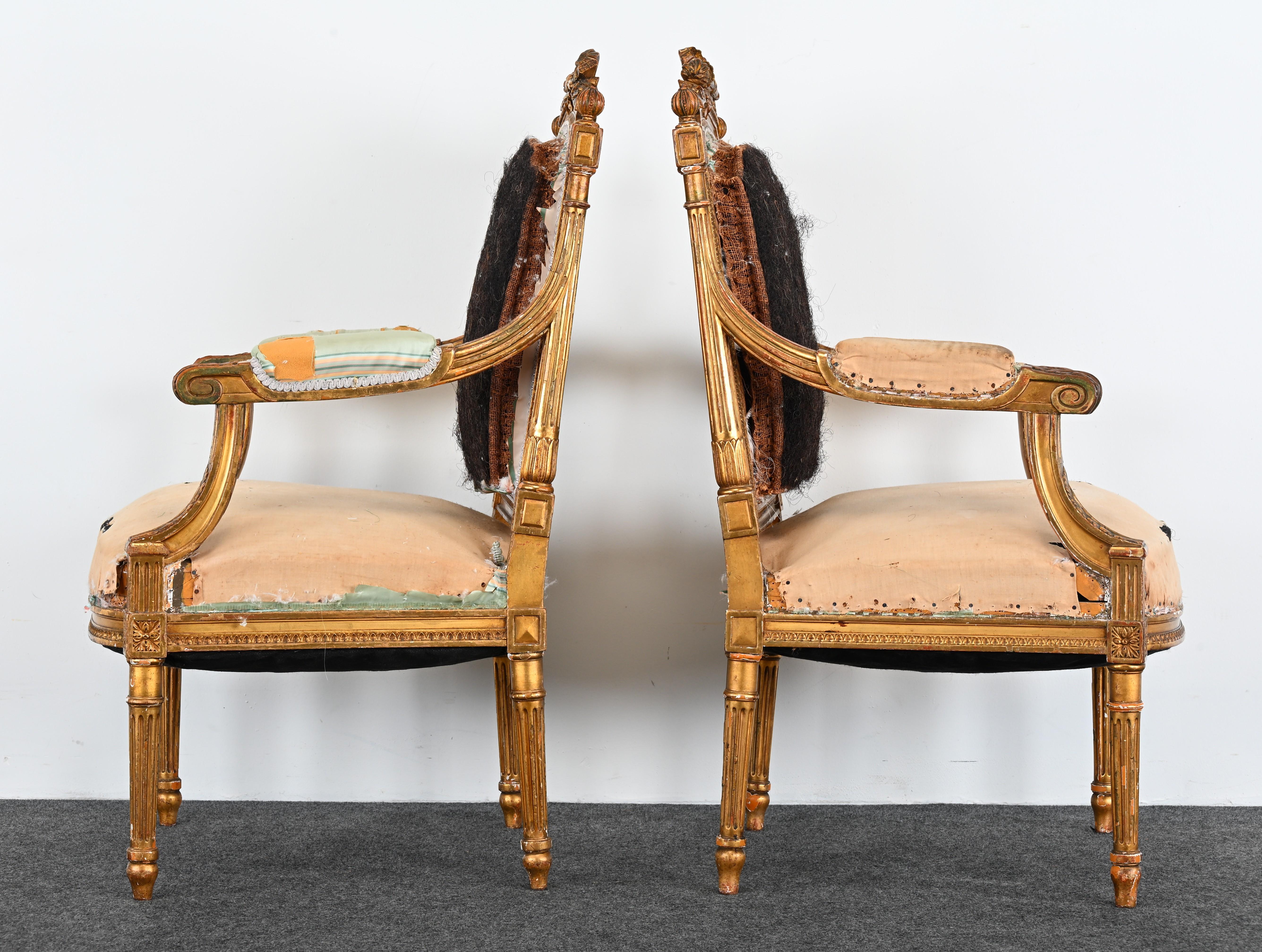 Pair of Gilt Louis XVI French Chairs, circa 1900 For Sale 13