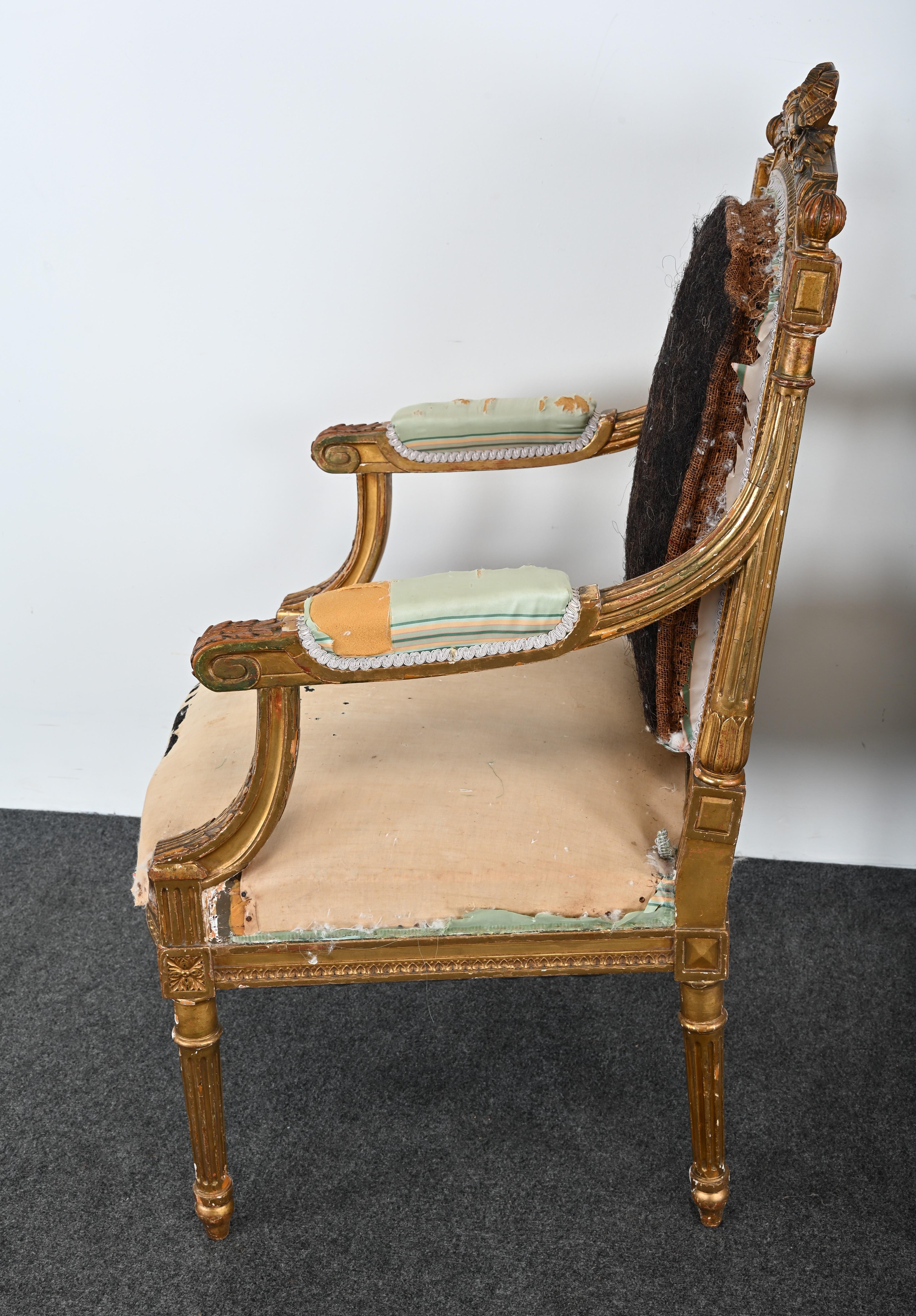 Pair of Gilt Louis XVI French Chairs, circa 1900 For Sale 14
