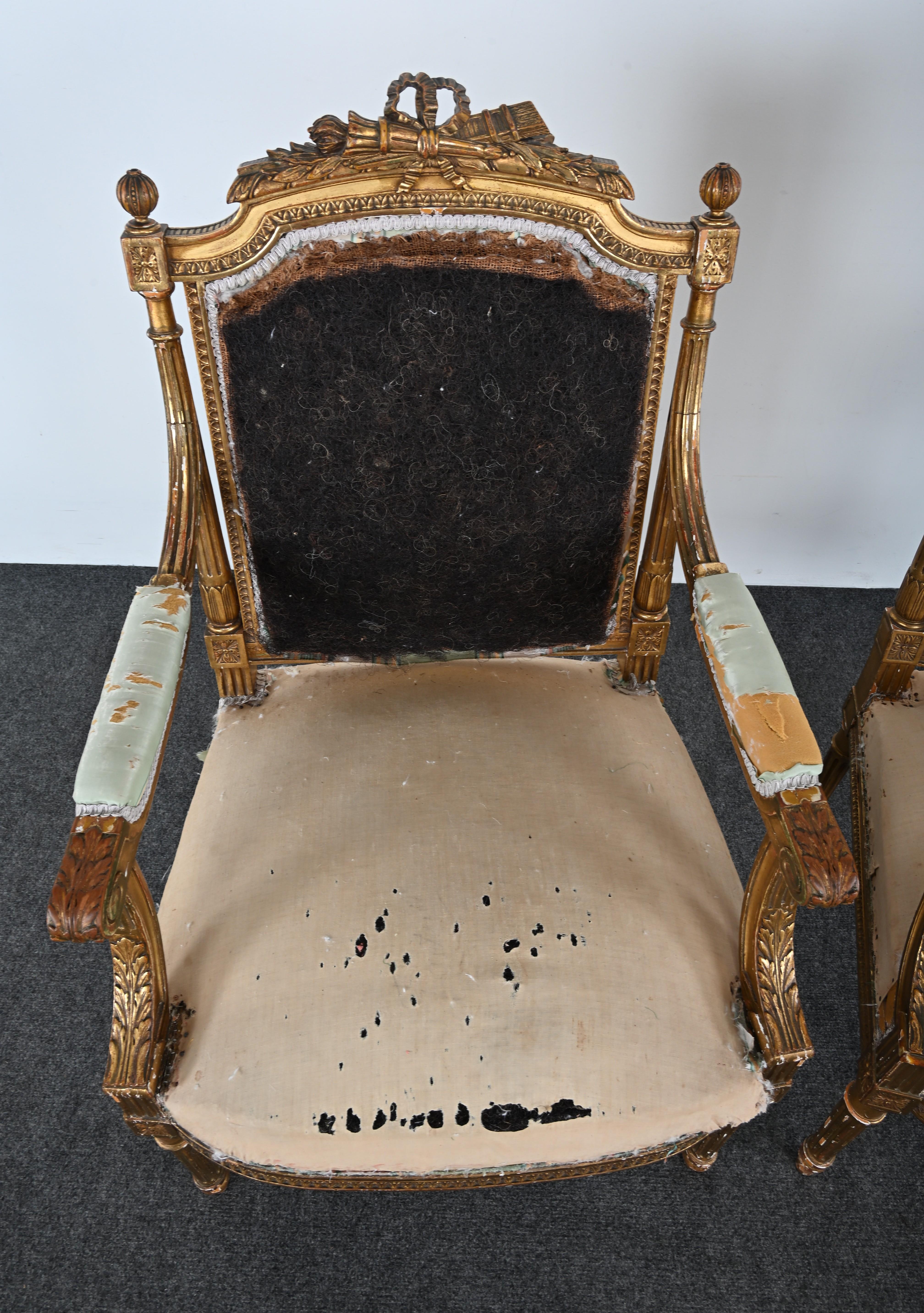 Pair of Gilt Louis XVI French Chairs, circa 1900 For Sale 3
