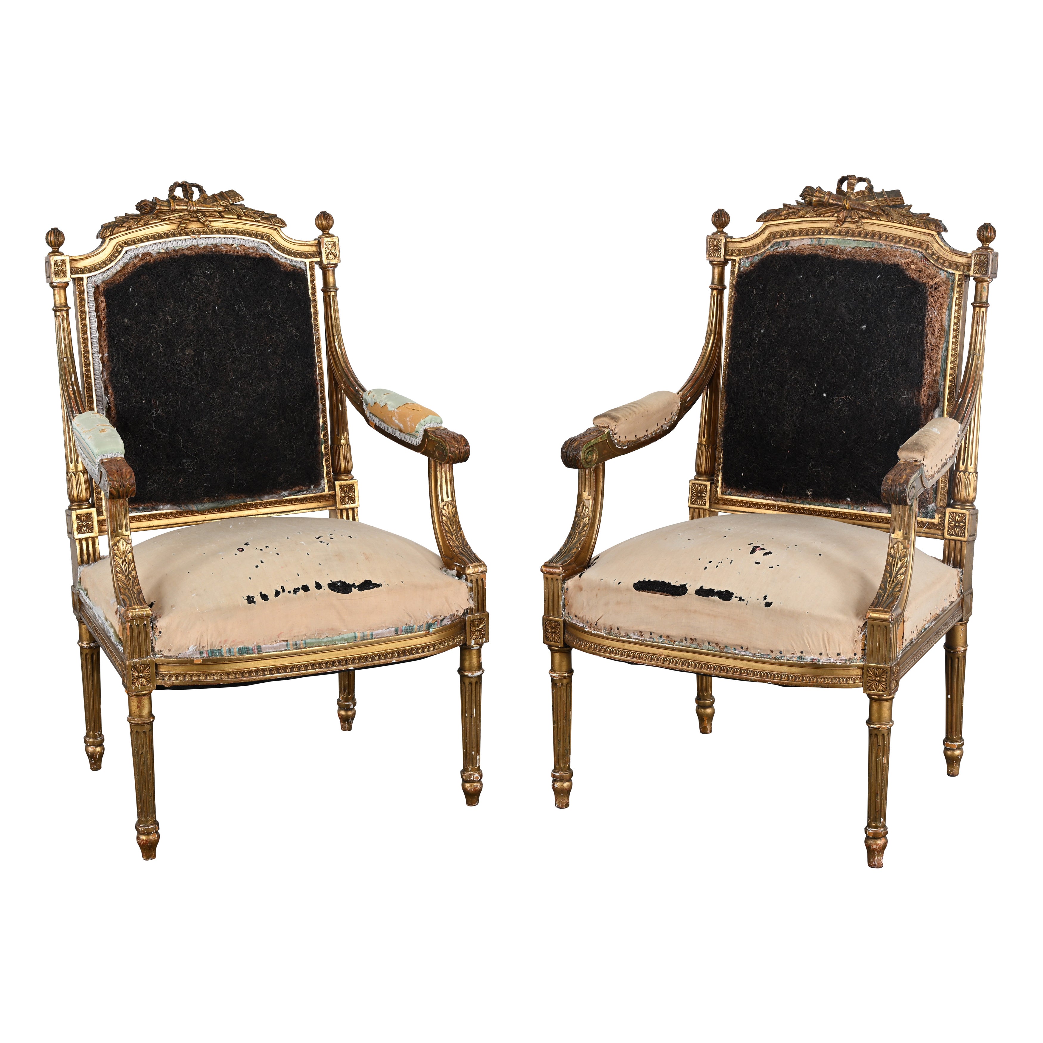 Pair of Gilt Louis XVI French Chairs, circa 1900 For Sale
