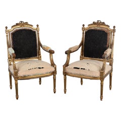 Pair of Gilt Louis XVI French Chairs, circa 1900