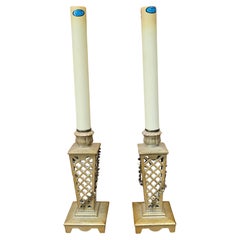 Pair of Gilt Metal and Brass Flowers Candlesticks Mounted as Lamps