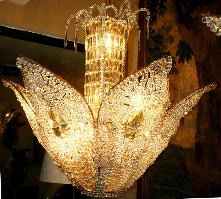 Pair of Gilt Metal and Crystal Light Fixtures, Sold Individually In Good Condition For Sale In New York, NY