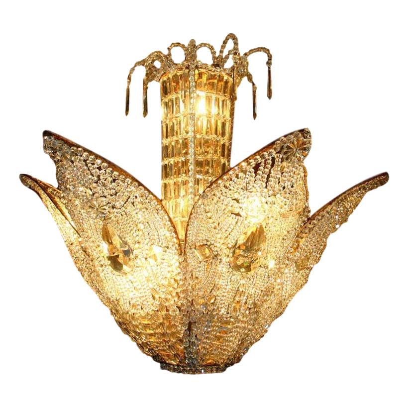 Pair of Gilt Metal and Crystal Light Fixtures, Sold Individually For Sale