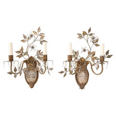 Pair of Gilt Metal and Crystal Sconces by Maison Bagues