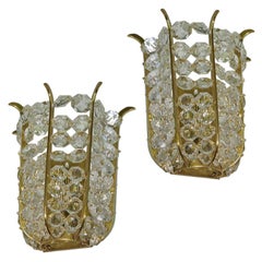 Pair of Gilt Metal and Crystal Sconces