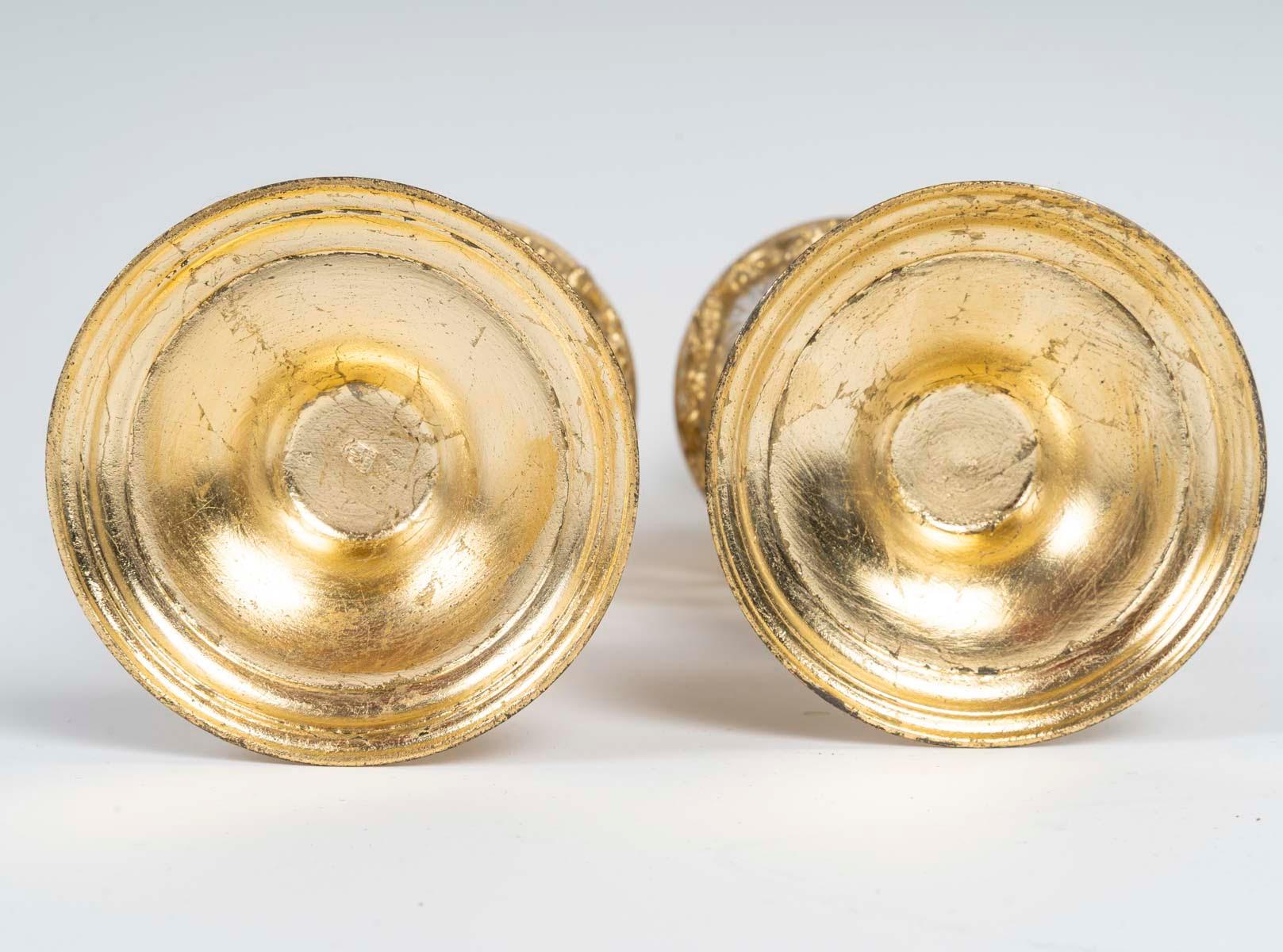 Pareja de jarrones de metal dorado y cristal, finales del siglo XIX, época de Napoleón III. en Bueno estado para la venta en Saint-Ouen, FR