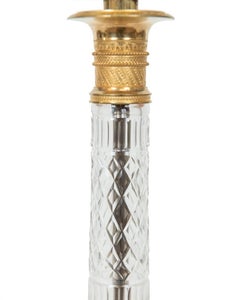Pair of Gilt Metal and Cut Crystal Empire Style Table Lamps, Austrian circa 1970