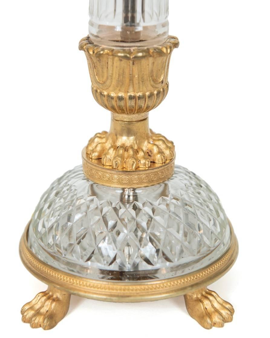 Hand-Crafted Pair of Gilt Metal and Cut Crystal Empire Style Table Lamps, Austrian circa 1970